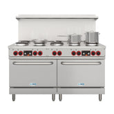 60 In. Commercial Electric Range with 10 Burners and 2 Standard Electric Ovens in Stainless Steel - 208V 3-Phase (KM-CR60-E)